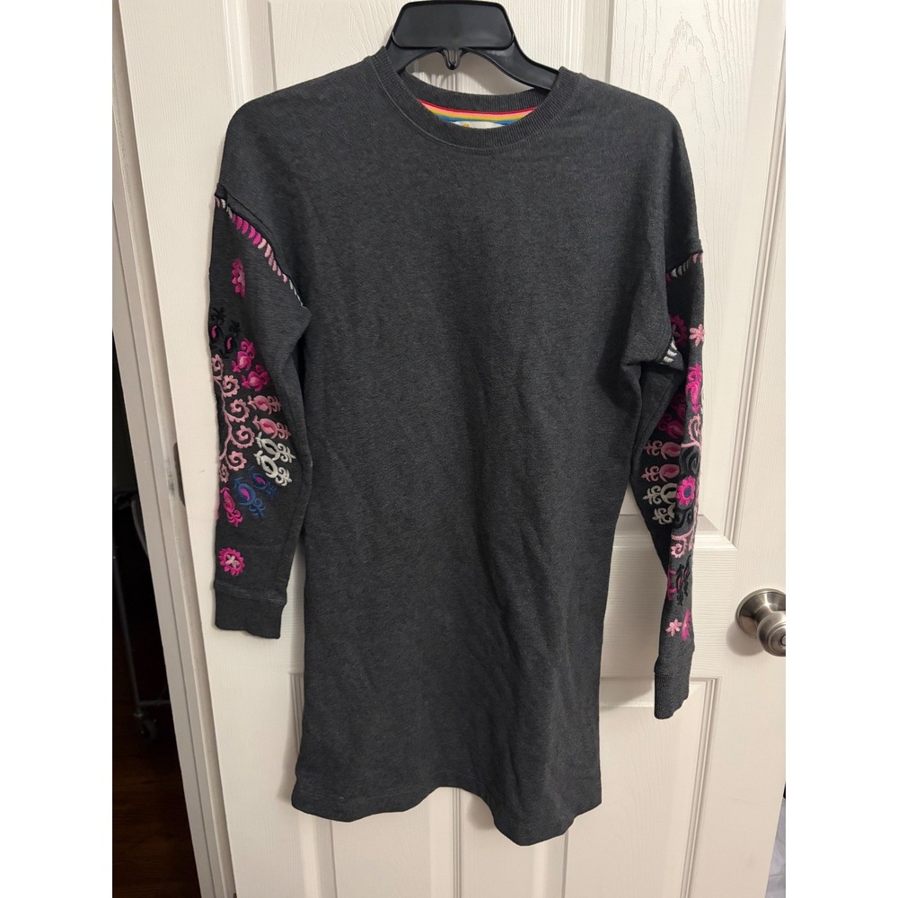 Boden | Jasmine Sweatshirt Dress Charcoal Marl Embroidered Sz 6